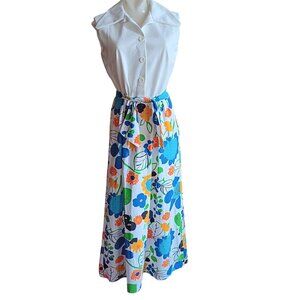 1OF1 Sz 8 True Vintage Sleeveless Floral Print Maxi Dress 1970's Boho Hippy Mom